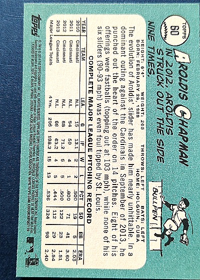 2014 Topps Heritage #60 Aroldis Chapman — back