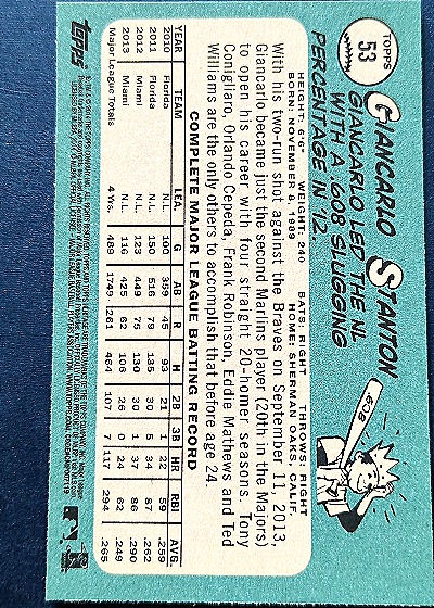 2014 Topps Heritage #53 Giancarlo Stanton — back