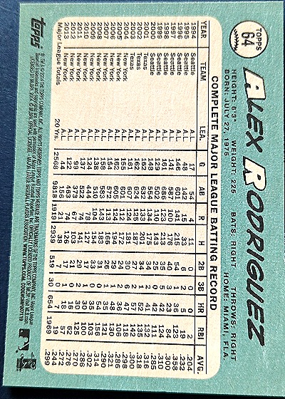 2014 Topps Heritage #64 Alex Rodriguez — back