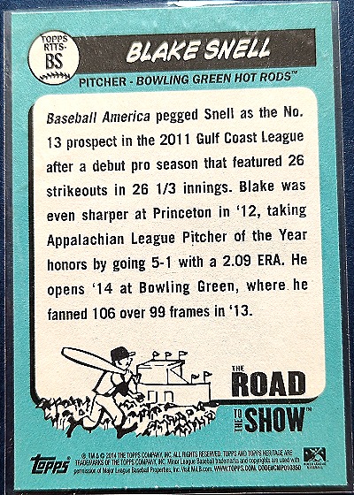 2014 Topps Heritage Minor League #RTTS-BS Blake Snell Bowling Green Hot Rods — back