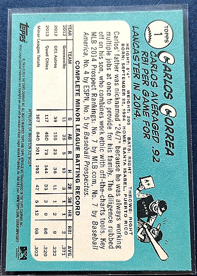 2014 Topps Heritage Minor League #1 Carlos Correa — back