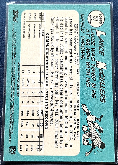 2014 Topps Heritage Minor League #57 Lance McCullers — back