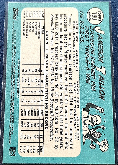 2014 Topps Heritage Minors #180 Jameson Taillon — back