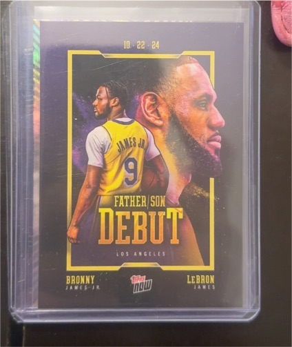 2024-25 Topps Now #1 Bronny James Jr. Father/Son Debut — front