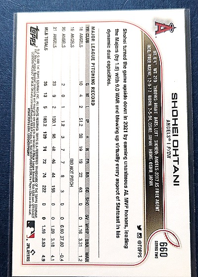 2022 Topps #660 Shohei Ohtani — back