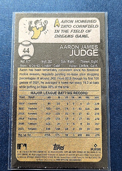 2022 Topps Heritage #44 Aaron Judge — back