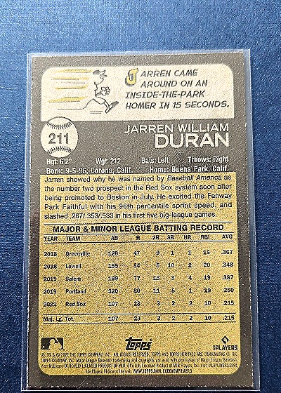 2022 Topps Heritage #211 Jarren Duran — back