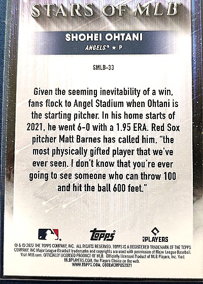 2022 Topps Stars of MLB #SMLB-33 Shohei Ohtani — back