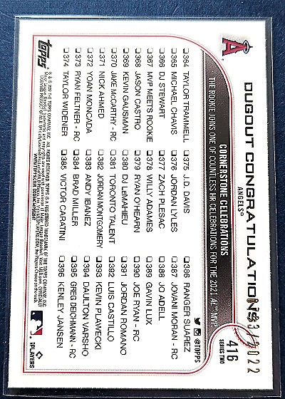 2022 Topps #416 Dugout Congratulations Shohei Ohtani — back