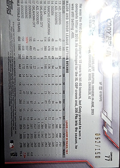 2020 Topps Chrome #77 Cody Bellinger — back