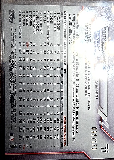 2020 Topps Chrome #77 Cody Bellinger — back