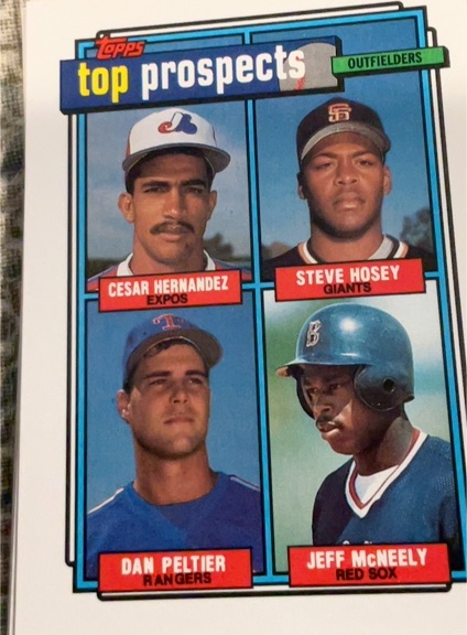 1992 Topps #618 Top Prospects Cesar Hernandez/Steve Hosey/Dan Peltier/Jeff McNeely — front