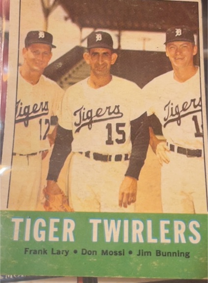 1963 Topps #218 Tiger Twirlers Frank Lary Don Mossi Jim Bunning — front