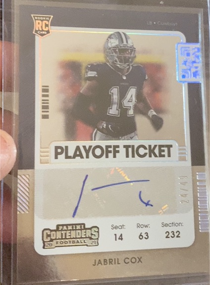 2021 Panini Contenders Playoff Ticket Jabril Cox — front