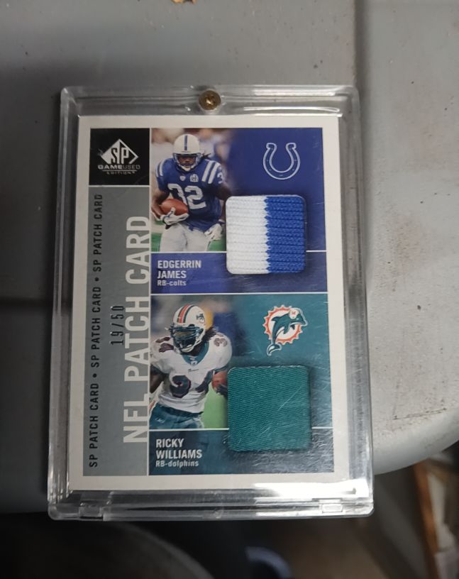 2003 Upper Deck SP Authentic NFL Patch Card Edgerrin James & Ricky Williams — front