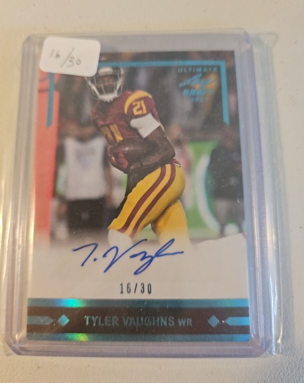 2021 Leaf Ultimate Draft '91 Leaf Auto #TV1 Tyler Vaughns — front