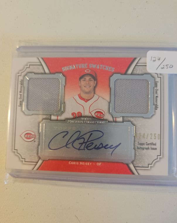 2012 Topps Museum Collection Signature Swatches Dual Relics #124/250 Chris Heisey — front
