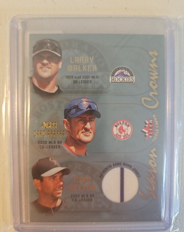 2002 Fleer Triple Crown Season Crowns #2 Larry Walker/Nomar Garciaparra/Todd Helton — front