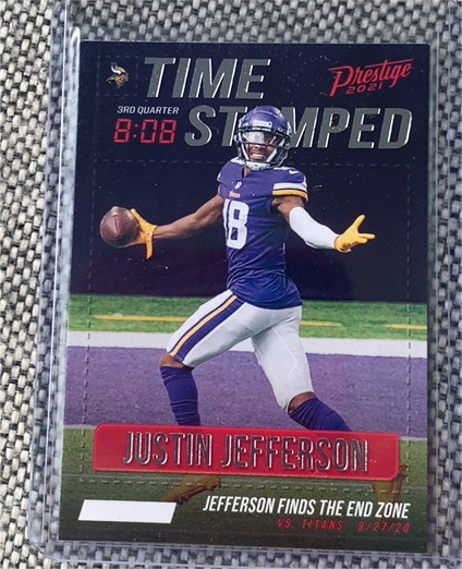 2021 Panini Prestige #TS-JJ Justin Jefferson Time Stamped Minnesota Vikings — front