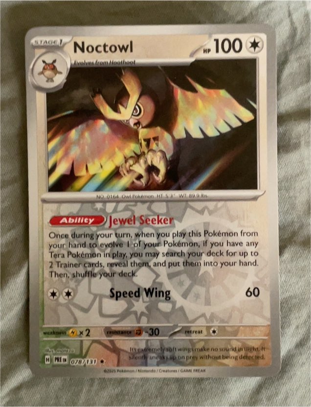 2023 Pokémon Scarlet & Violet Prismatic Evolutions #078 Noctowl — front