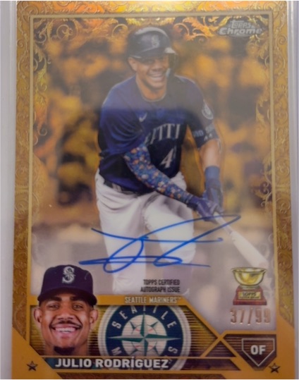 2023 Topps Chrome Gilded Collection Julio Rodriguez Gold Etch Auto #37/99 — front