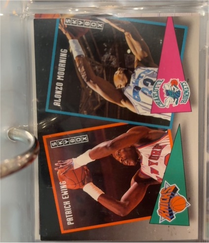 1992-93 SkyBox #ST1 Patrick Ewing / Alonzo Mourning School Ties — front
