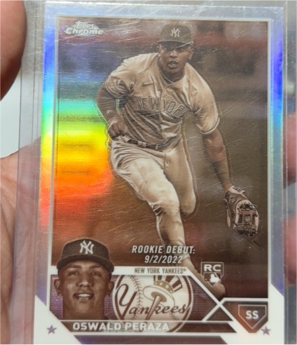 2023 Topps Chrome Update #USC123 Oswald Peraza Sepia Refractor Rookie Debut — front