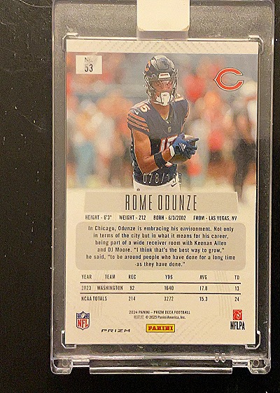 2024 Panini Prizm #53 Rome Odunze — back