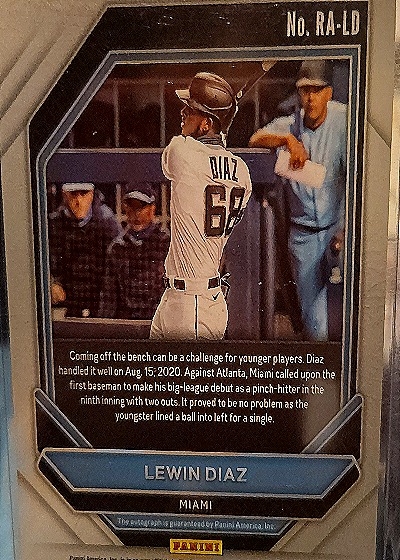 2020 Panini Lewin Diaz #RA-LD Rookie Autographs — back