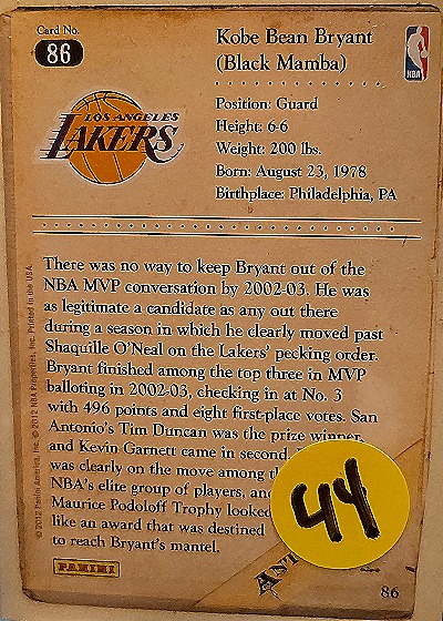 2012-13 Panini Kobe Anthology #86 Kobe Bryant — back