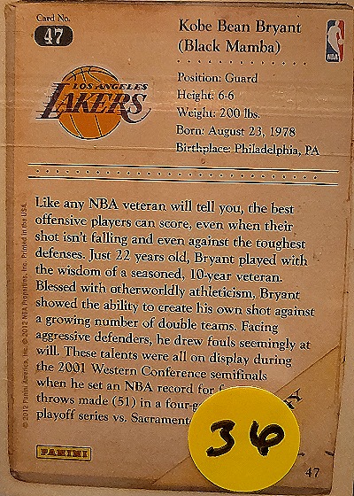 2002 Panini #47 Kobe Bean Bryant — back