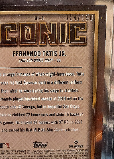 2023 Bowman Chrome Iconic #BI-3 Fernando Tatis Jr. — back