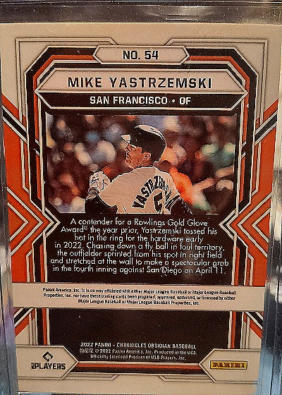2022 Panini Chronicles Obsidian #54 Mike Yastrzemski — back