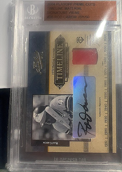 2004 Playoff Prime Cuts Timeline Material Signature Prime #MLB-27 Rod Carew — front