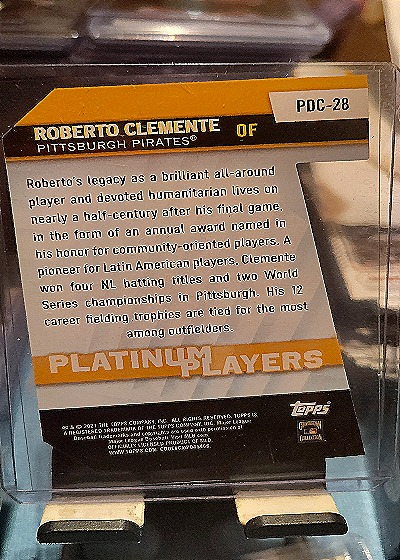 2021 Topps Platinum Players Die-Cut #PDC-28 Roberto Clemente — back