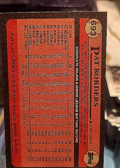 1989 Topps #933 Pat Borders — back