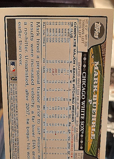 2008 Topps #224 Mark Buehrle Chicago White Sox — back