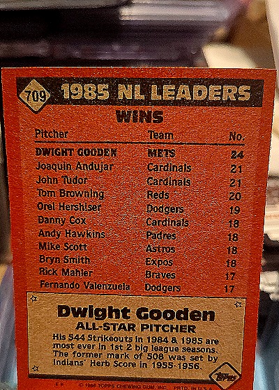 1986 Topps #709 Dwight Gooden N.L. All Star New York Mets — back