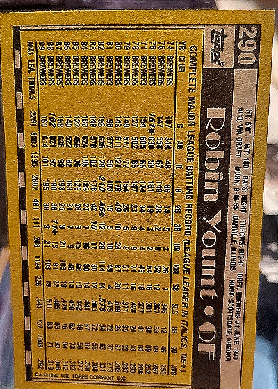 1990 Topps #290 Robin Yount — back
