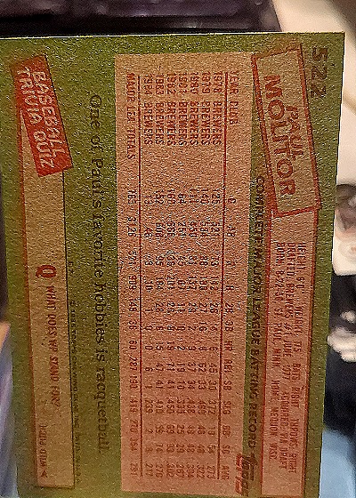 1985 Topps #522 Paul Molitor — back