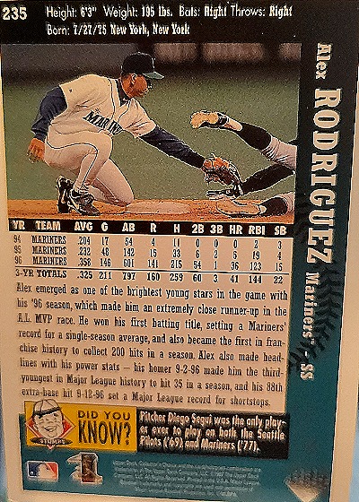 1997 Upper Deck Collector's Choice #235 Alex Rodriguez — back