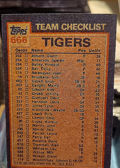1984 Topps #666 Tigers Leaders Lou Whitaker / Jack Morris — back