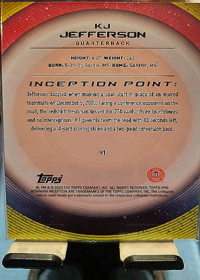 2022 Bowman Inception University #91 KJ Jefferson — back