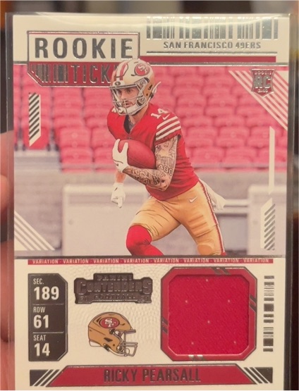 2024 Panini Contenders Rookie Ticket Variation Patch #RTS-RPL Ricky Pearsall — front