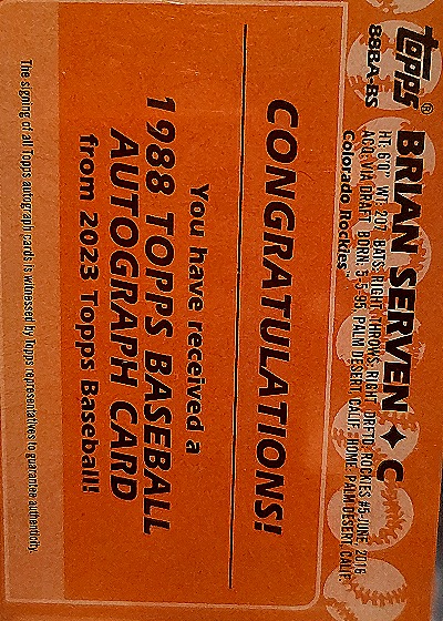 2023 Topps 1988 Topps Baseball #88BA-BS Brian Serven — back