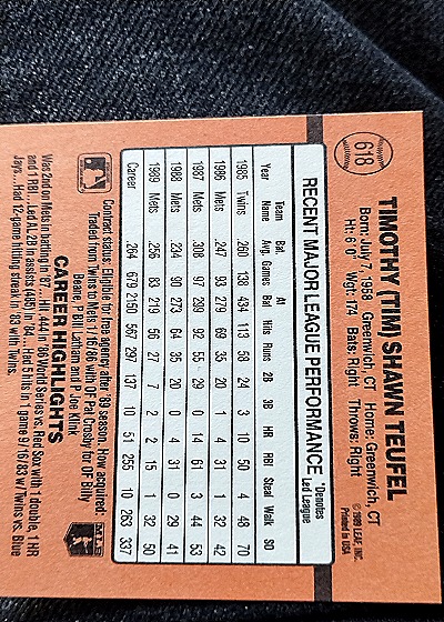 1990 Donruss #618 Tim Teufel — back
