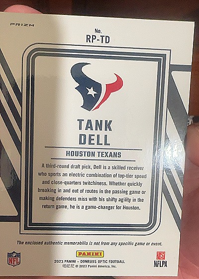 2023 Panini Donruss Optic #RP-TD Tank Dell Rookie Phenom Blue Hyper — back
