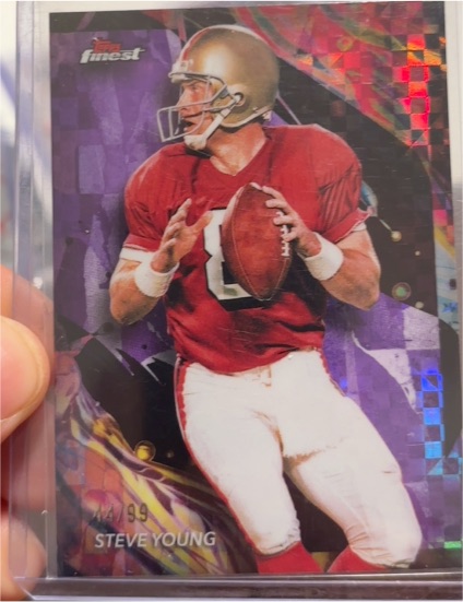 2024 Topps Finest #149 Steve Young Purple Checkerboard Refractor — front
