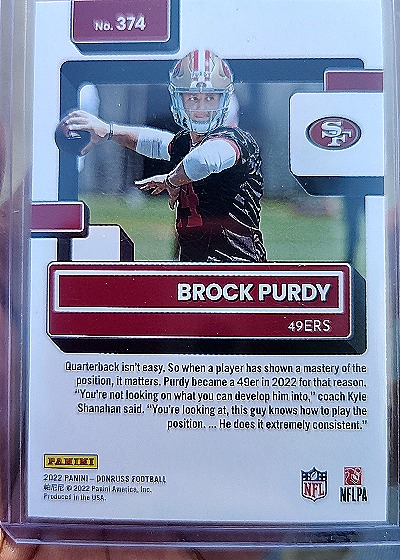 2022 Panini Donruss #374 Brock Purdy — back
