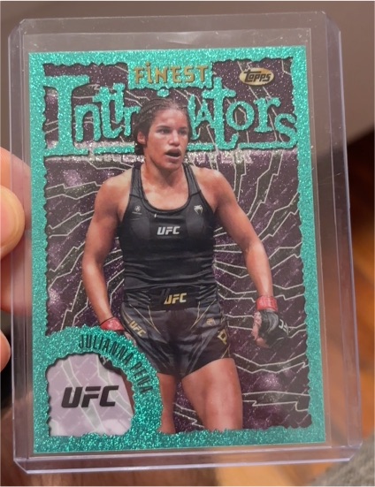 2024 Topps Finest UFC #INT-19 Julianna Pena Intimidators Aqua Glitter Refractor — front